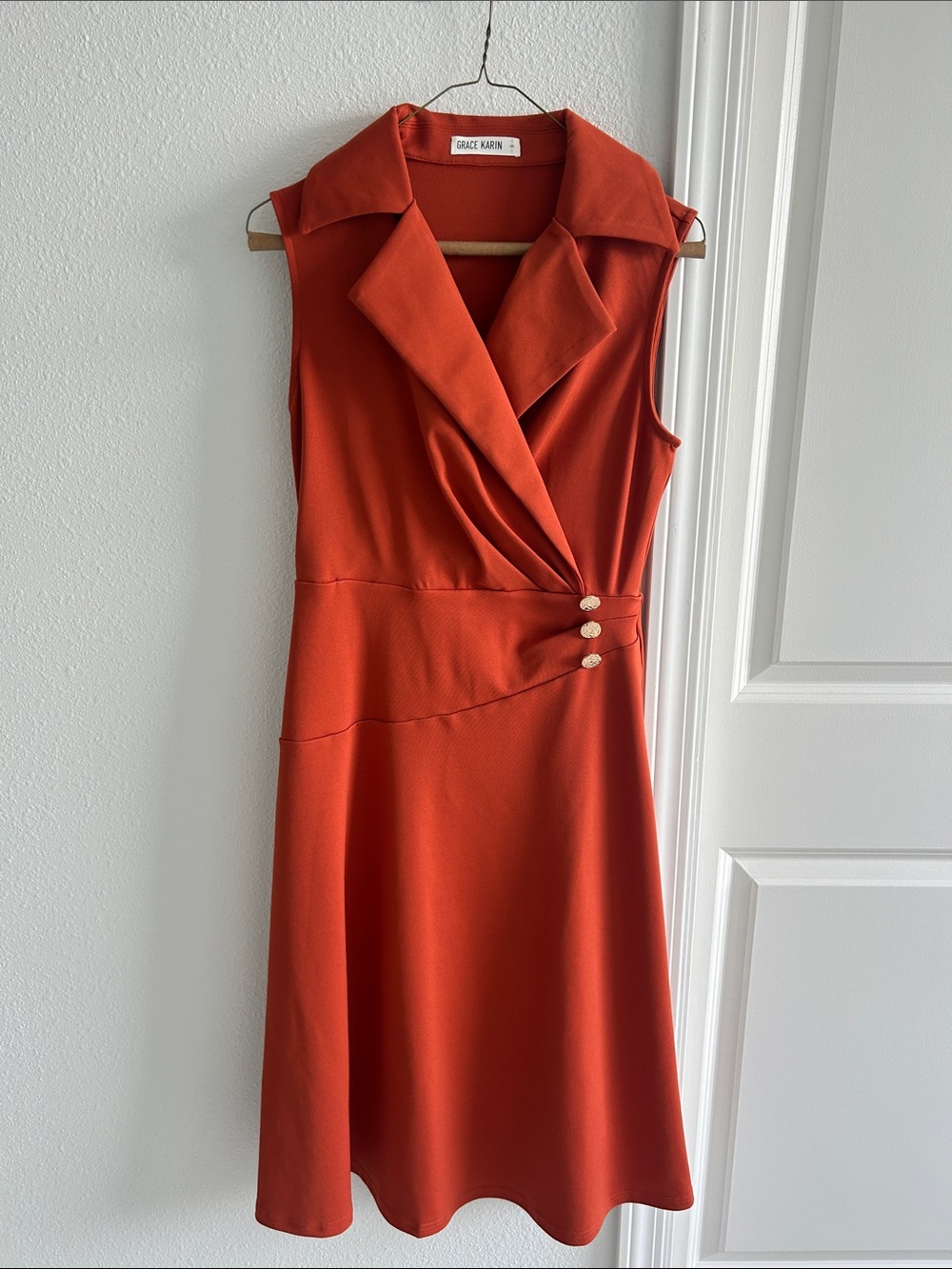 Grace Karin Sleeveless Wrap-Style A-Line Dress in Rust Orange